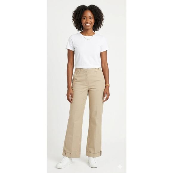 Lands' End Cream Khaki Chino Pants Size 6P Petite Button Tab Cuff Trouser - Picture 2 of 11